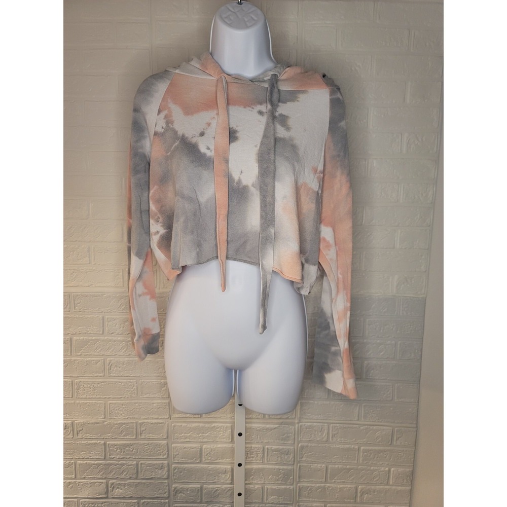 Illa Illa Overthrow/hoodie crop‎ top PEACH/ GRAY MD, Tye-Dye, soft midriff  (A)
